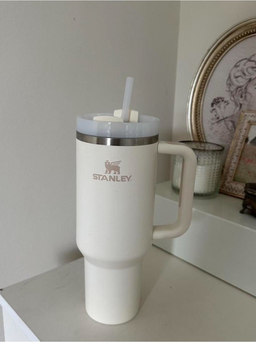 Stanley Cream Insulated Travel Mug with Handle and Straw Lid